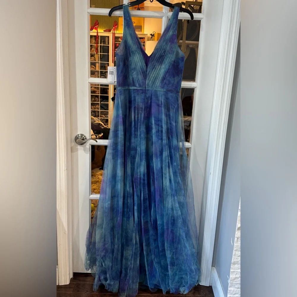 Rene Ruiz Blue Ombre Pleated Dress - Picture 2 of 6
